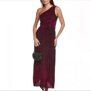 Taylor Crinkle Metallic One-Shoulder Gown Size 2 shimmer maxi‎ dress pleated